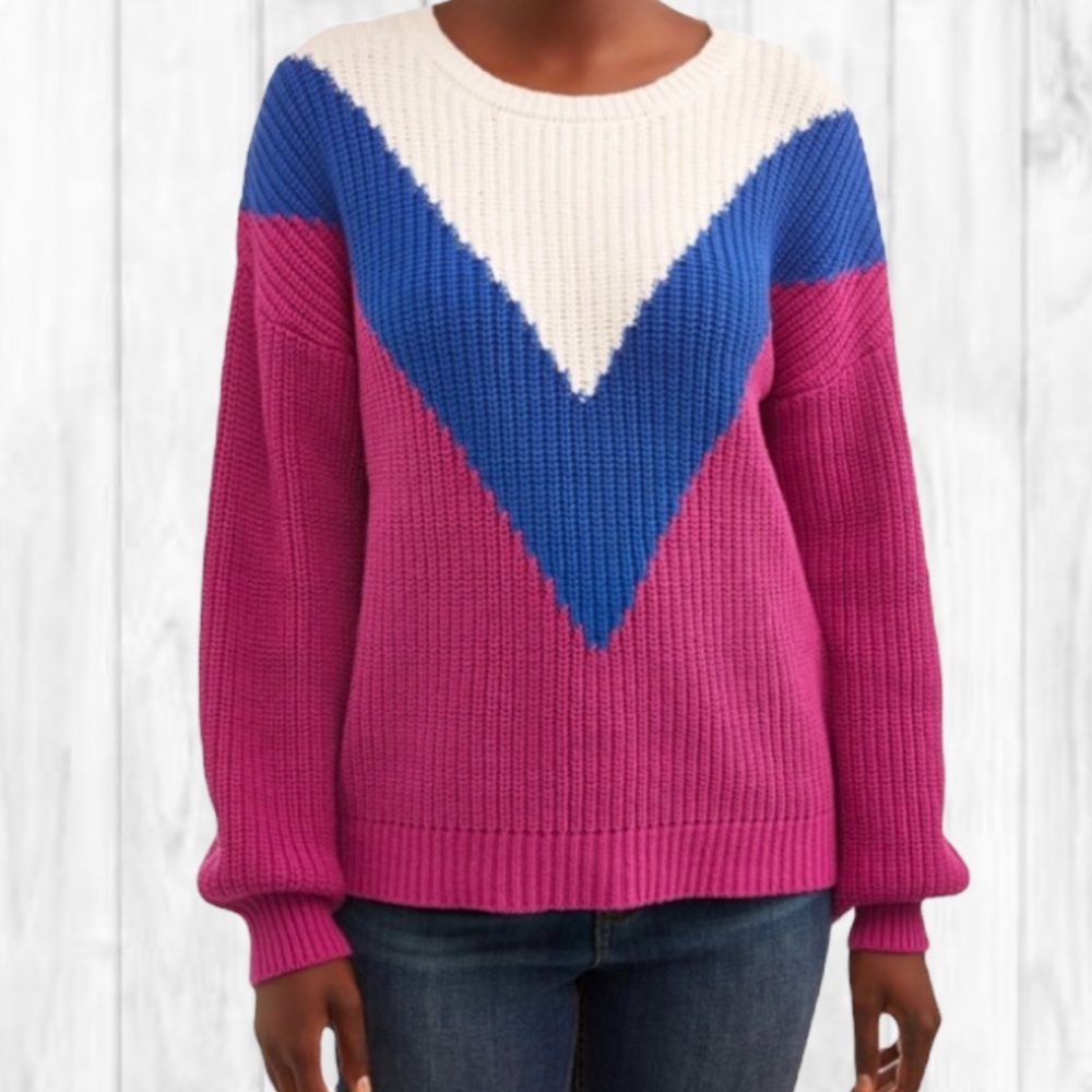 Time & Tru Chevron Color Blocked Vintage Style Pullover Sweater (XXL)